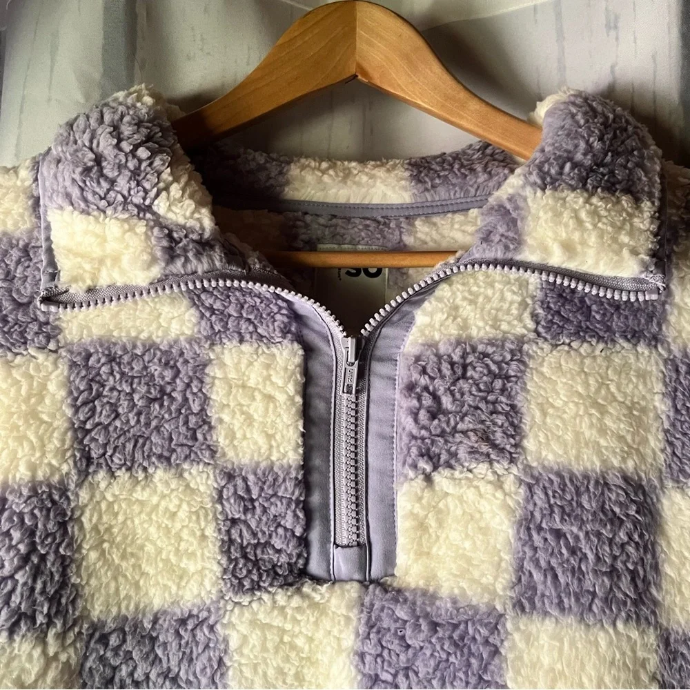 🎉HP🎉 SO Cozy Purple Checkered Fleece Pullover - Picture 3 of 13